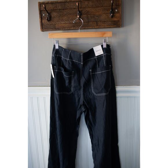 Anthropologie The Colette Contrast-Stitch Linen Crop Wide-Leg Pants by Maeve 29 - Picture 4 of 4